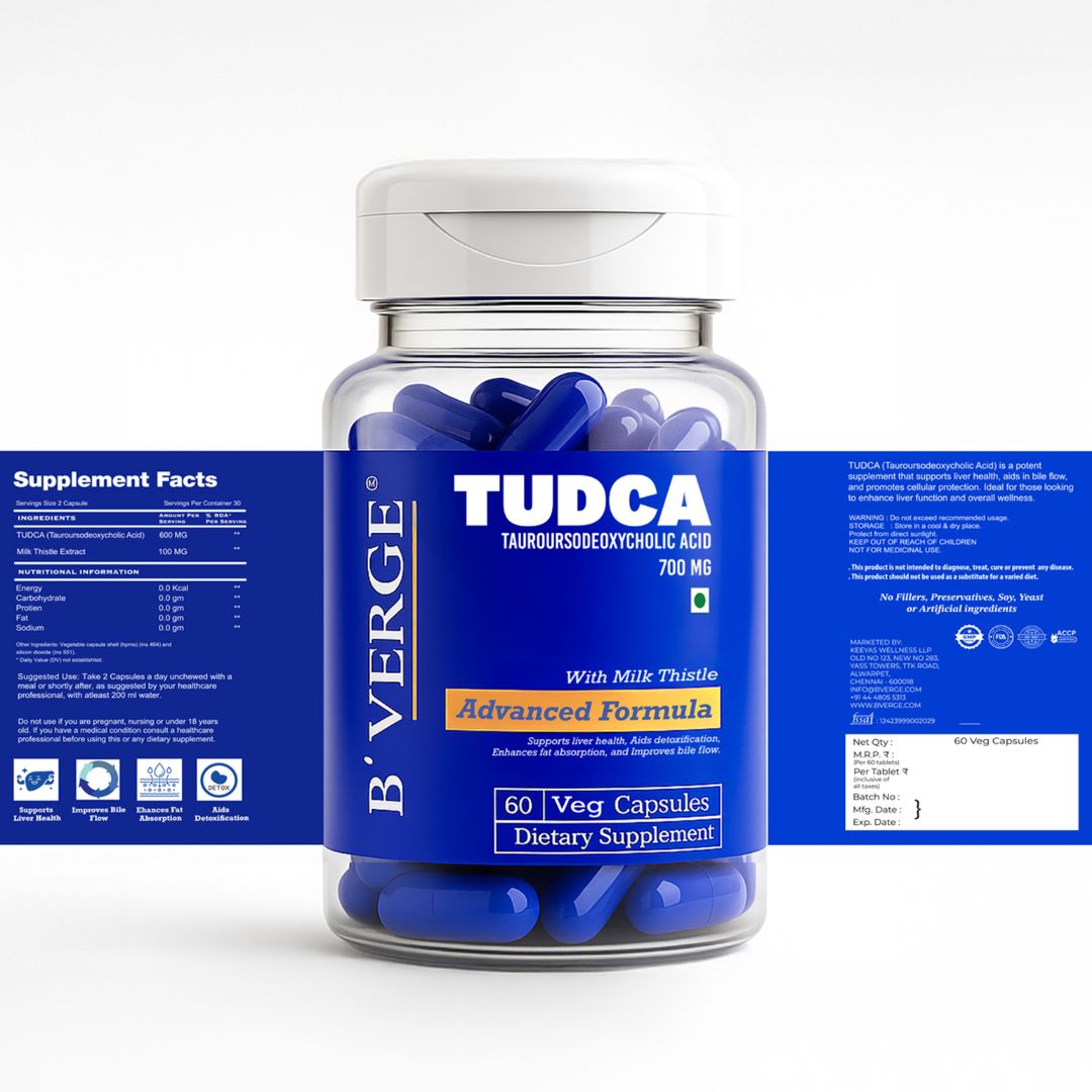B’VERGE® TUDCA Supplement with Milk Thistle | Liver Detox Supplement - Improves Bile Flow and Fat Absorption | 600mg Tudca Liver Support for Men & Women 60 capsules
