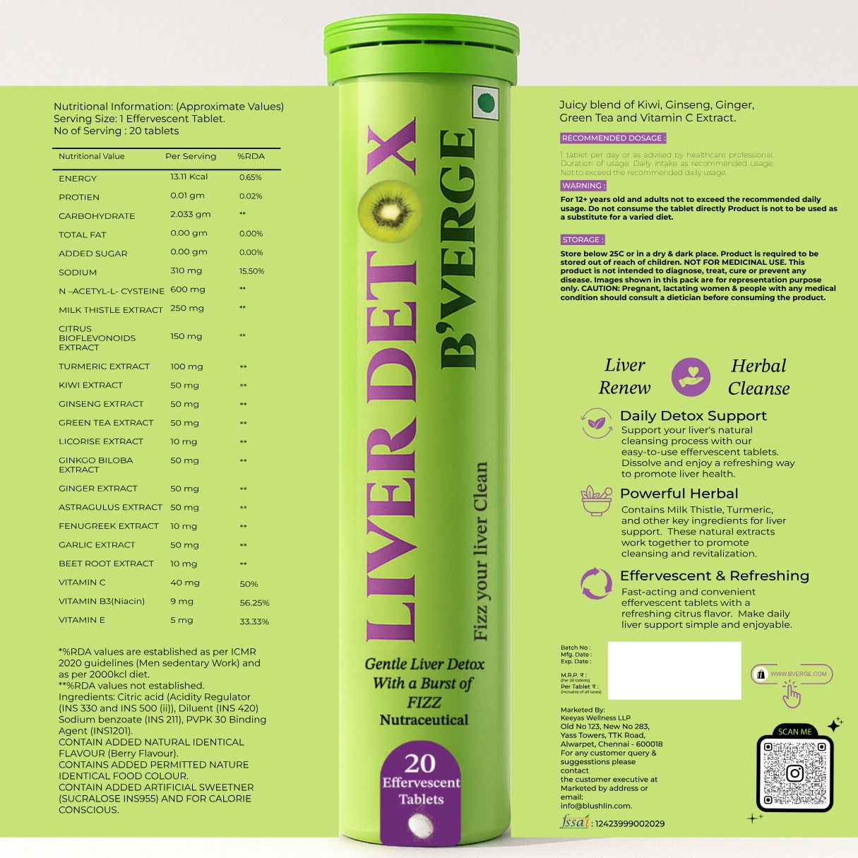 B'VERGE® Liver Detox Supplement - Powerful Milk Thistle & NAC Formula with 17 Advanced Ingredients | for Daily Liver Cleanse & Antioxidant Support | Sugar-Free