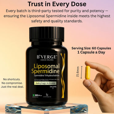 B'Verge® Liposomal Spermidine Supplement | Supports Autophagy, boosts longevity, immunity, and skin & heart vitality | 60 Veg Capsules