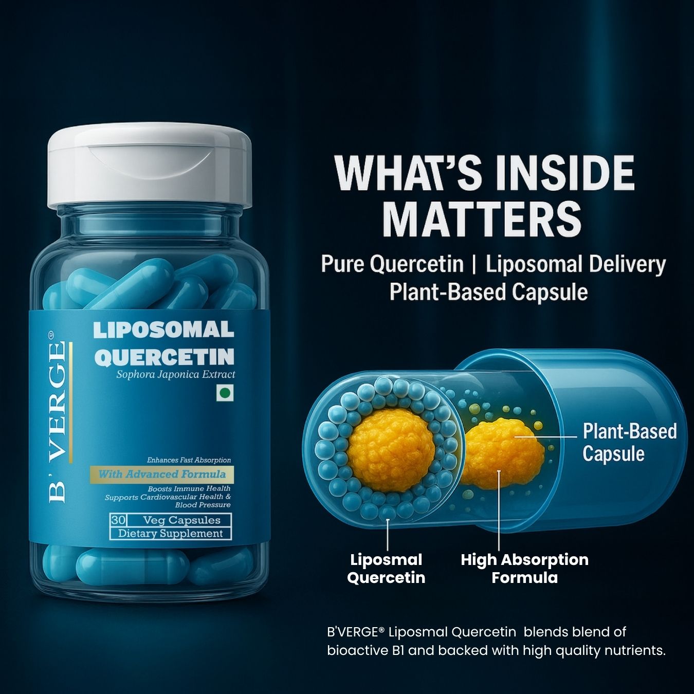 B'VERGE® Liposomal Quercetin Supplement | Highest Absorption | Supports Respiratory, Heart, Joint Health & Antioxidant Protection | NON-GMO