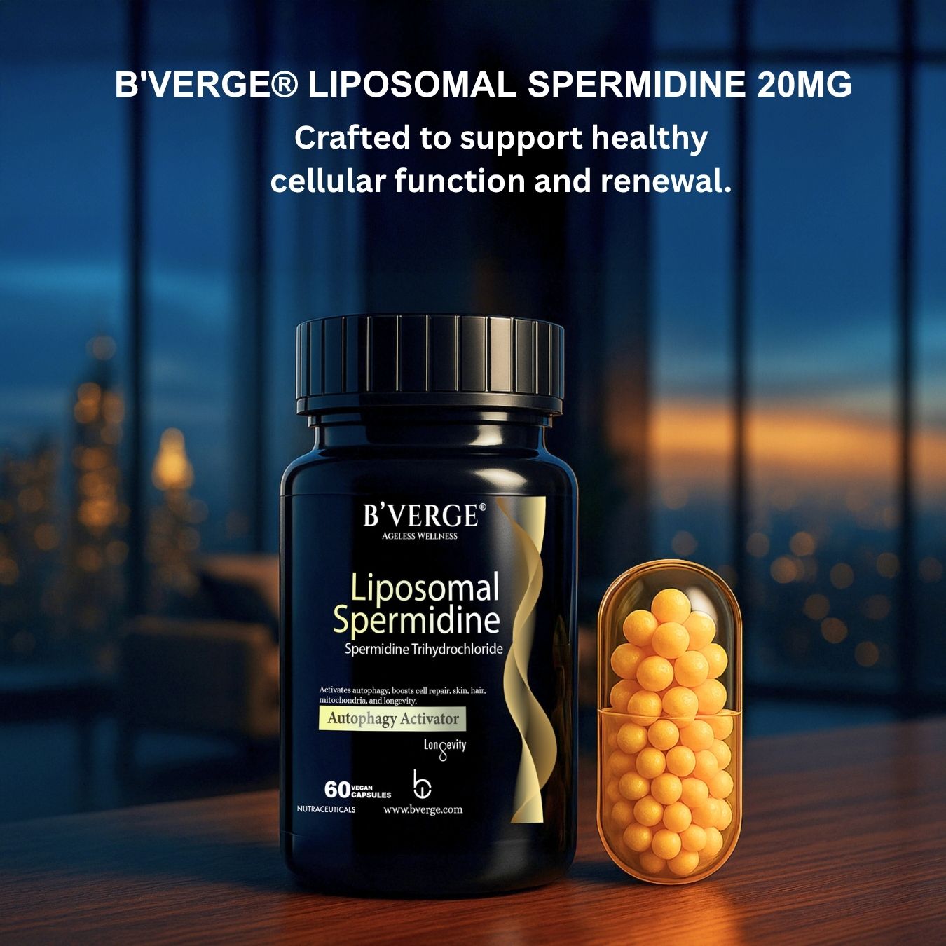 B'Verge® Liposomal Spermidine Supplement | Supports Autophagy, boosts longevity, immunity, and skin & heart vitality | 60 Veg Capsules