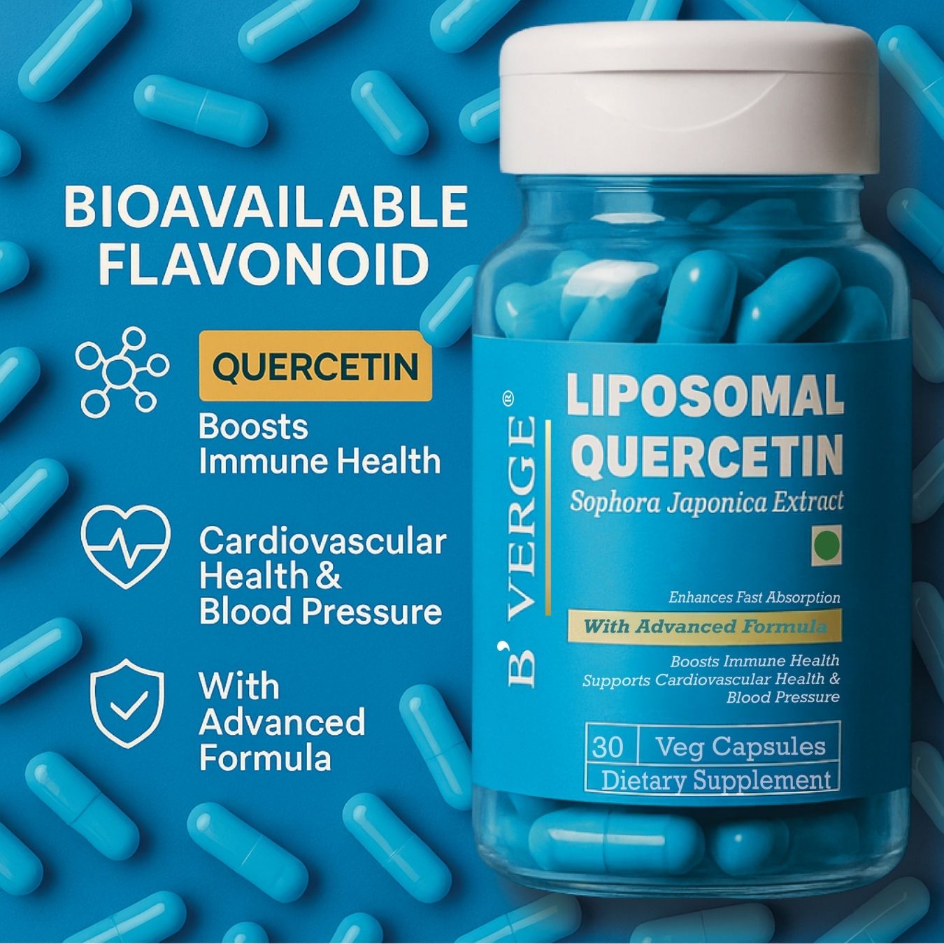B'VERGE® Liposomal Quercetin Supplement | Highest Absorption | Supports Respiratory, Heart, Joint Health & Antioxidant Protection | NON-GMO