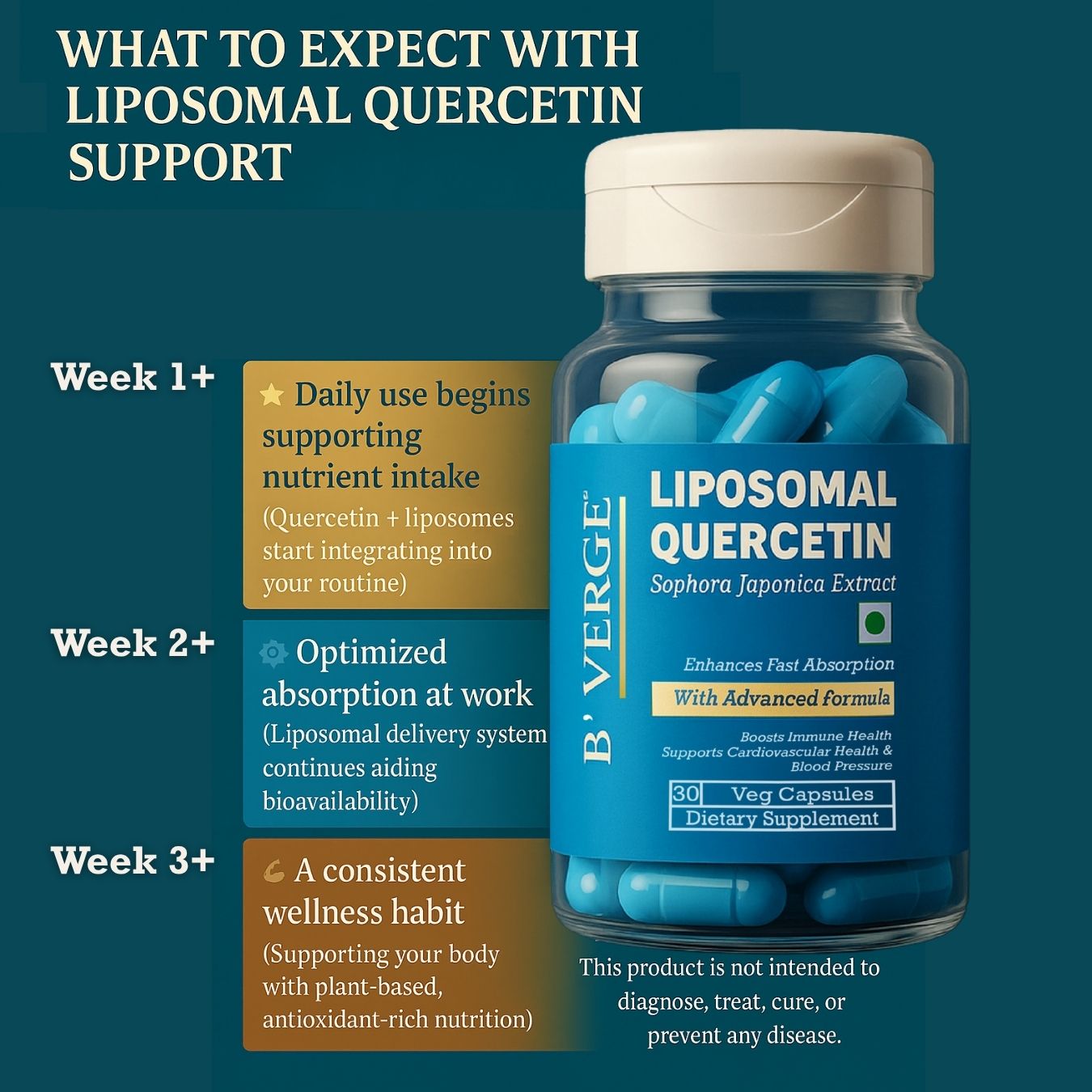 B'VERGE® Liposomal Quercetin Supplement | Highest Absorption | Supports Respiratory, Heart, Joint Health & Antioxidant Protection | NON-GMO