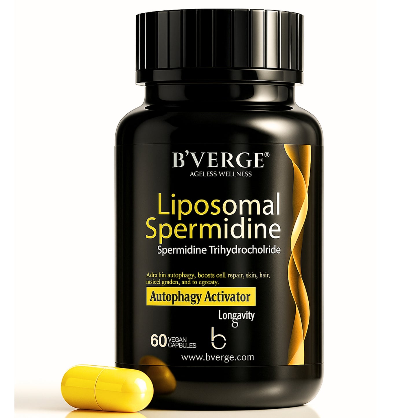 B'Verge® Liposomal Spermidine Supplement | Supports Autophagy, boosts longevity, immunity, and skin & heart vitality | 60 Veg Capsules