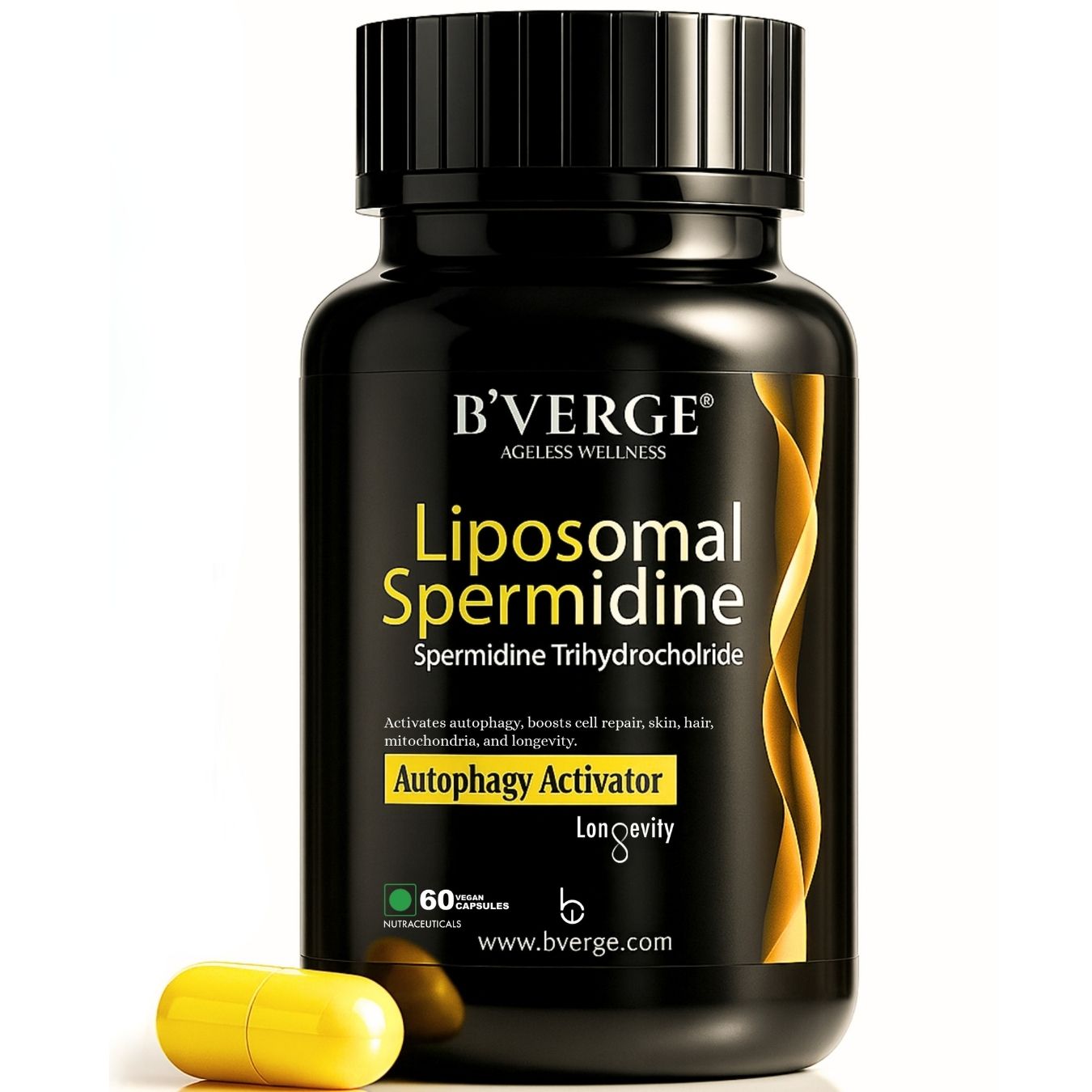 B'Verge® Liposomal Spermidine Supplement | Supports Autophagy, boosts longevity, immunity, and skin & heart vitality | 60 Veg Capsules