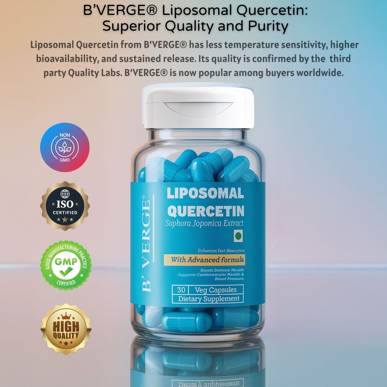 B'VERGE® Liposomal Quercetin Supplement | Highest Absorption | Supports Respiratory, Heart, Joint Health & Antioxidant Protection | NON-GMO