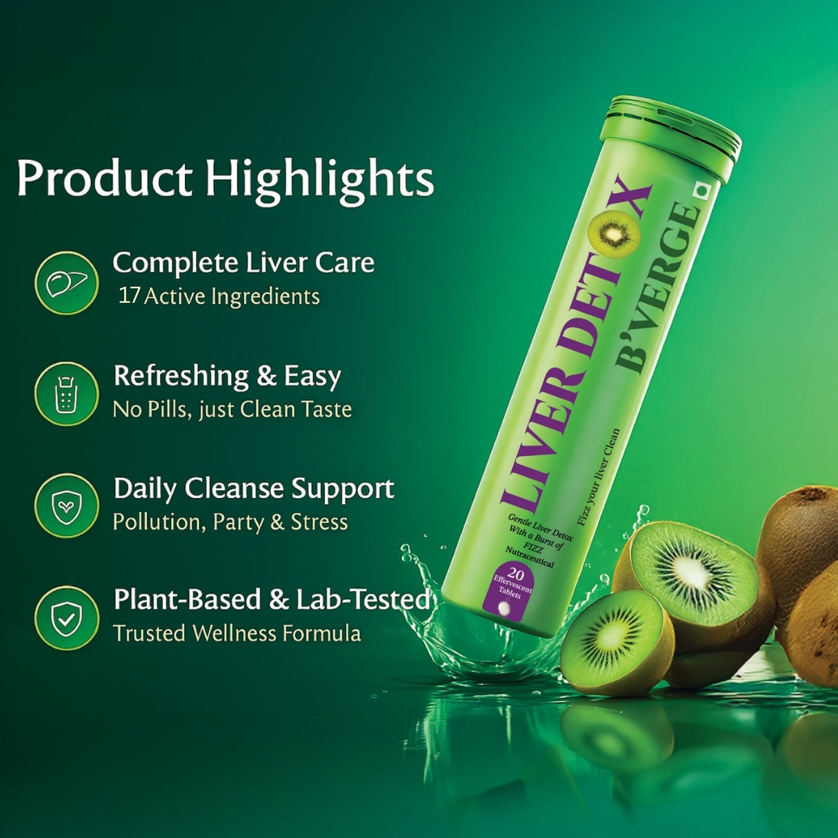 B'VERGE® Liver Detox Supplement - Powerful Milk Thistle & NAC Formula with 17 Advanced Ingredients | for Daily Liver Cleanse & Antioxidant Support | Sugar-Free