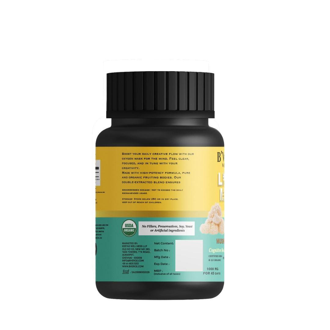 B'VERGE® Lions Mane - 500mg, 60 Veg Capsules