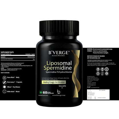 B'Verge® Liposomal Spermidine Supplement | Supports Autophagy, boosts longevity, immunity, and skin & heart vitality | 60 Veg Capsules