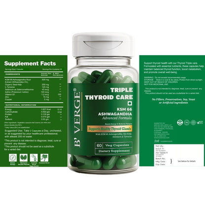 B'VERGE® Ashwagandha ksm66 Thyroid Supplement | Fast-Acting Formula | Enriched with Sea Kelp, Zinc, Selenium & L-Tyrosine | Promotes Healthy Thyroid Function