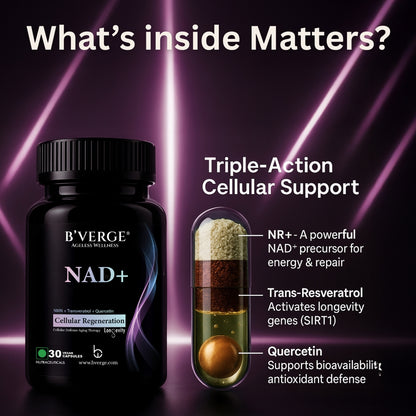 B'VERGE® NAD+ Supplement | 500mg NAD+ Support | Cellular Energy, DNA Repair & Healthy Aging | 60 Capsules