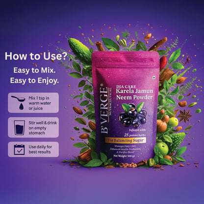 B'VERGE® Karela Powder | 1000mg Bitter Melon Per Serving | Supports Blood Sugar Balance & Metabolic Health | 100g