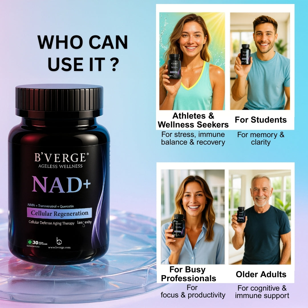 B'VERGE® NAD+ Supplement | 500mg NAD+ Support | Cellular Energy, DNA Repair & Healthy Aging | 60 Capsules