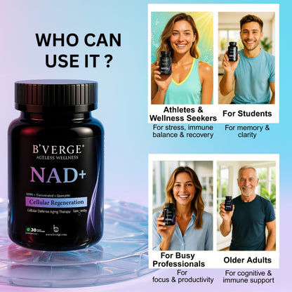 B'VERGE® NAD+ Supplement | 500mg NAD+ Support | Cellular Energy, DNA Repair & Healthy Aging | 60 Capsules