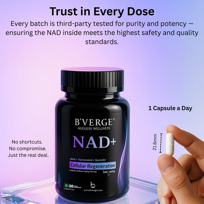 B'VERGE® NAD+ Supplement | 500mg NAD+ Support | Cellular Energy, DNA Repair & Healthy Aging | 60 Capsules