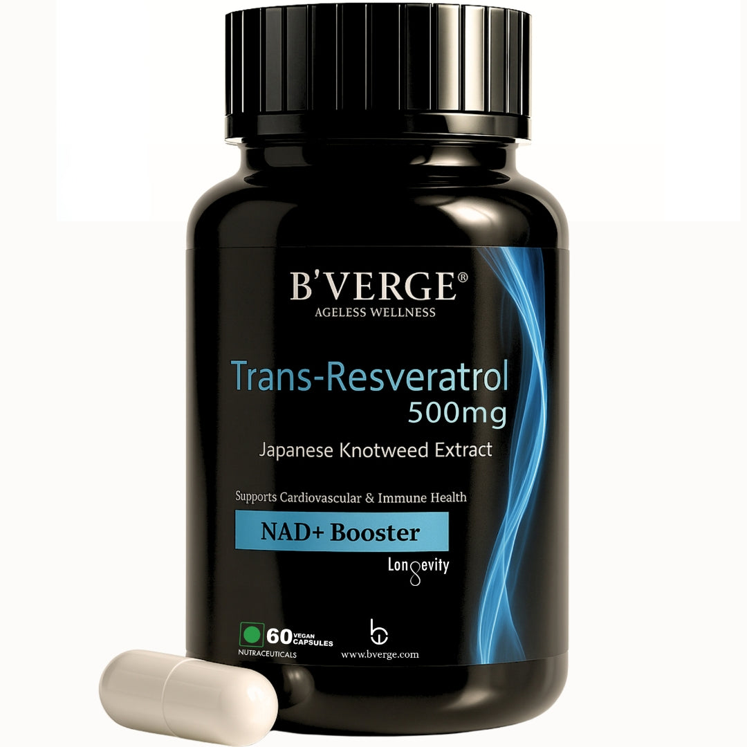 B'VERGE® Trans-Resveratrol 500mg | High-Purity Polyphenol | Supports Longevity, Cellular Health & Heart Function | 60 Capsules