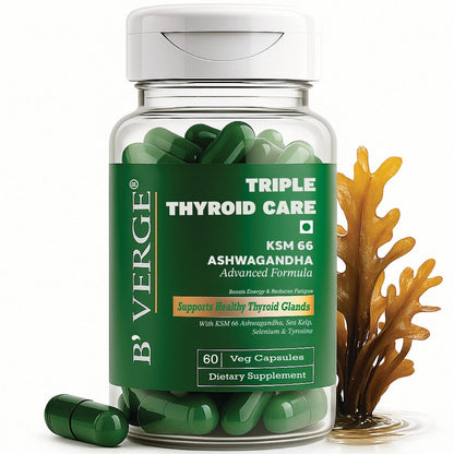 B'VERGE® Ashwagandha ksm66 Thyroid Supplement | Fast-Acting Formula | Enriched with Sea Kelp, Zinc, Selenium & L-Tyrosine | Promotes Healthy Thyroid Function