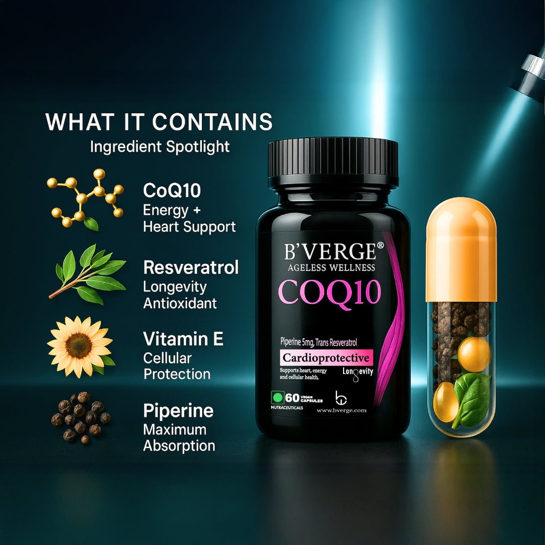 B'VERGE® CoQ10 100mg | Ubiquinone | Supports Heart Health, Energy Production & Cellular Function | 60 Capsules